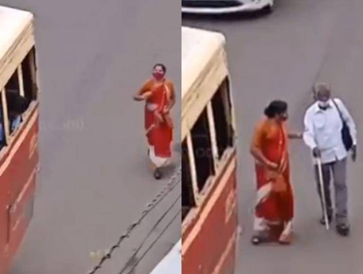 Kerala woman rushes behind bus so elderly blind man can board, netizens shower praises!