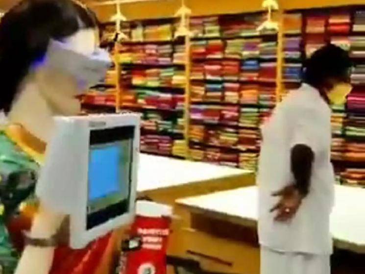 Saree clad mannequin dispenses sanitiser for customers in Madurai Textile shop!