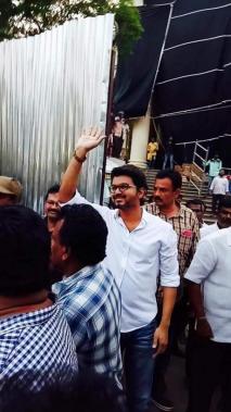 Vijay during Sarkar shooting spot