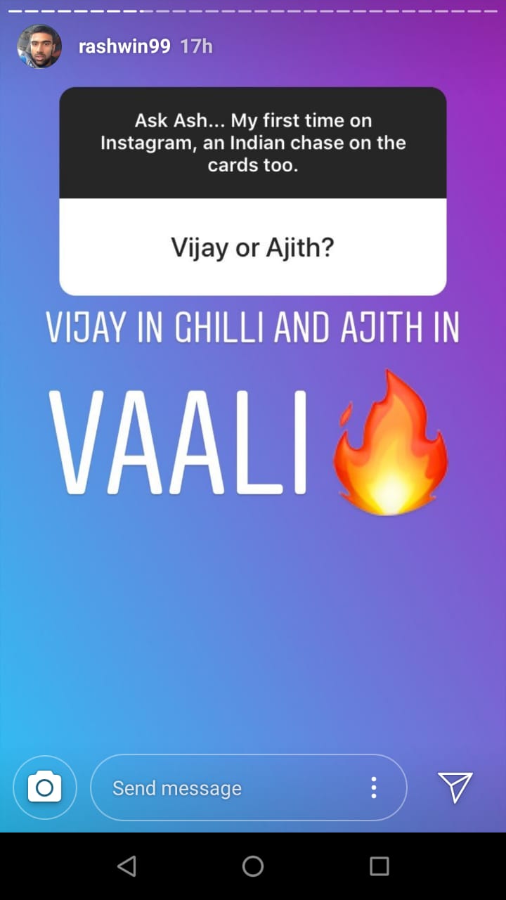 Indian Cricketer Ravichandar Ashwin Shared His Favourite Ajith Movie In Instagram 