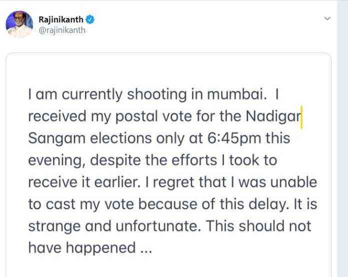 Supestar Rajinikanth Tweets Abput South Indian Actors Association Elections 2019