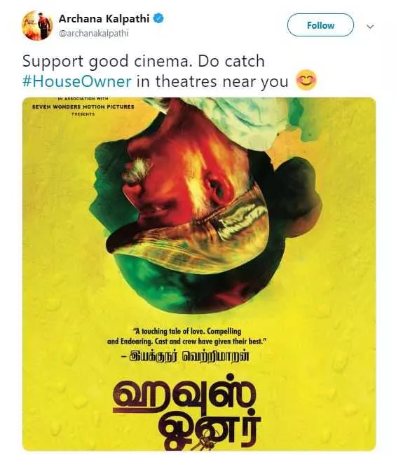 Bigil Producer Archana Kalapathi Shared A Post About House Owner Movie 