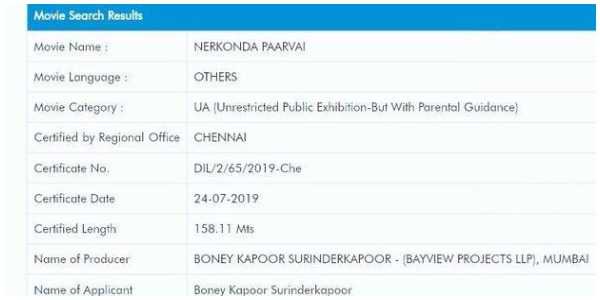 Nerkonda Paarvai censor report