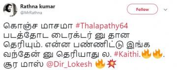 Aadai director Thalapathy 64 director Lokesh Kanagaraj Kaithi trailer Karthi Vijay Sethupathi Thalapathy Vija