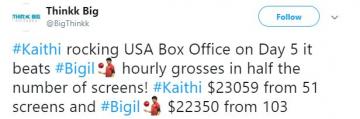 Karthi Kaithi box office collections Thalapathy Vijay Bigil box office collections Lokesh Kanagaraj