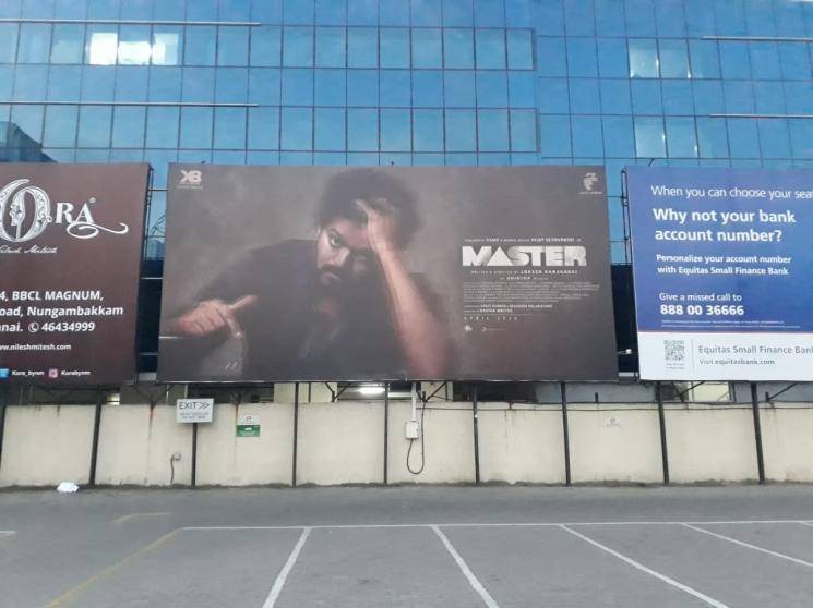Thalapathy Vijay Master banners in Sathyam Cinemas Chennai Vijay Sethupathi Lokesh Kanagaraj Anirudh