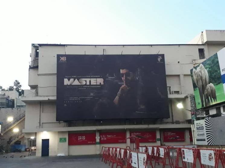 Thalapathy Vijay Master banners in Sathyam Cinemas Chennai Vijay Sethupathi Lokesh Kanagaraj Anirudh