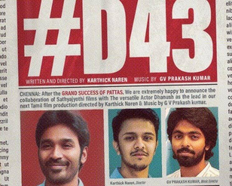 GV Prakash reveals Dhanush 43 will be a new age thriller director Karthick Naren Sathya Jyothi Films