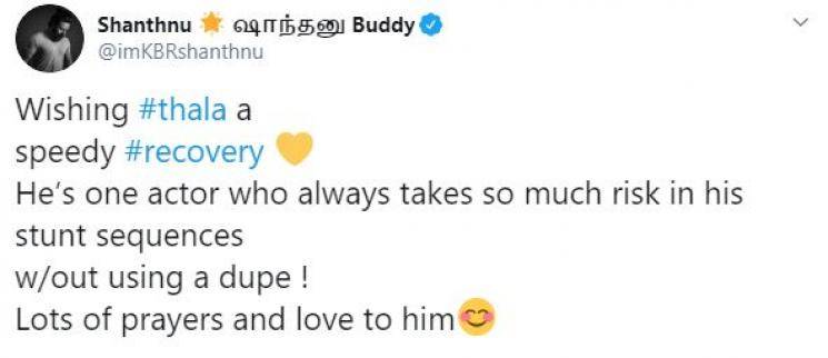 Master actor Shanthanu Bhagyaraj wishes Thala Ajith a speedy recovery Thalapathy Vijay