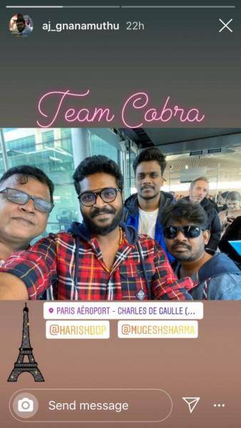 Chiyaan Vikram Ajay Gnanamuthu Cobra team fly to Paris for shoot