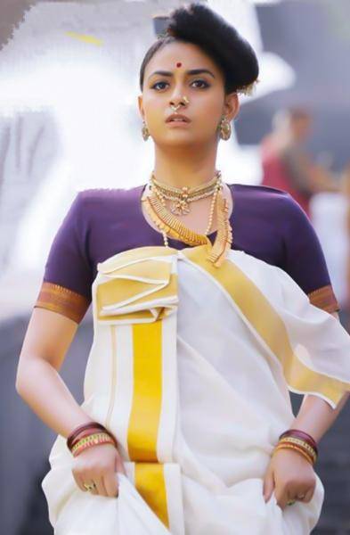 Keerthy Suresh traditional look in Marakkar Arabikadalinte Simham