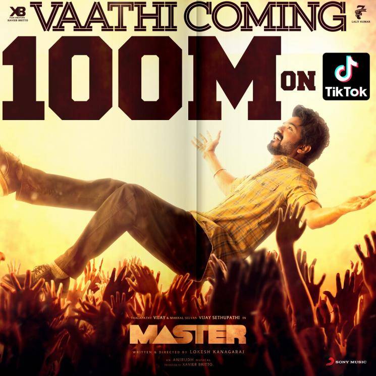 Thalapathy Vijay Vaathi Coming song in Master hits 100 million on Tik Tok Anirudh