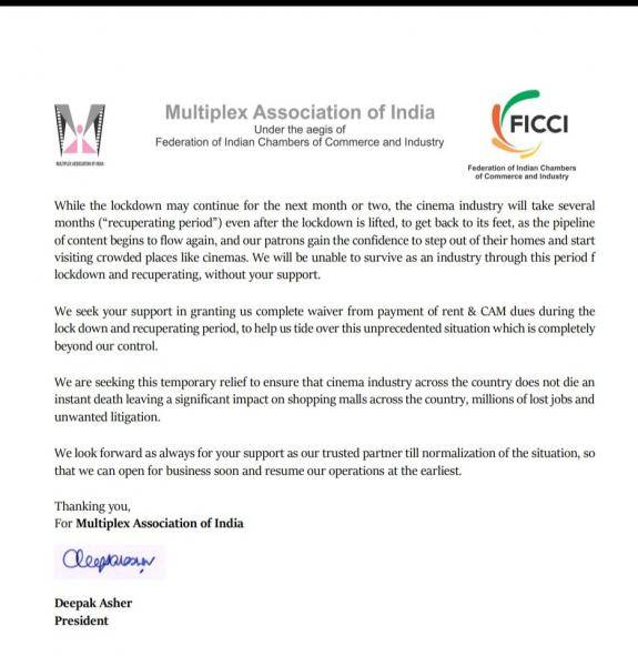 Multiplex Association of India requests landlords to waive off rent and maintenance