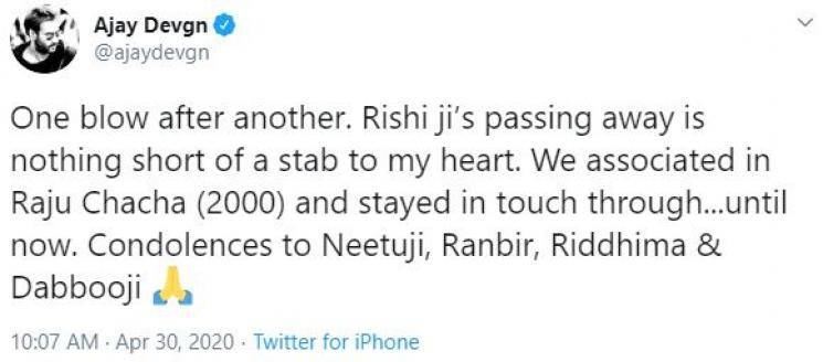 Rishi Kapoor Death Celebrities Mourn Tweets