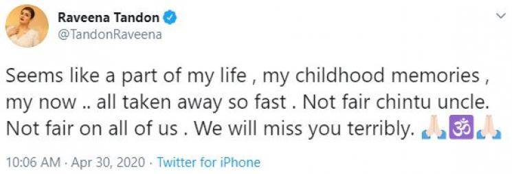 Rishi Kapoor Death Celebrities Mourn Tweets