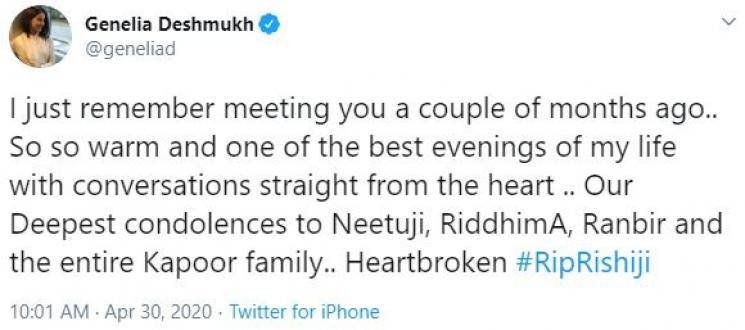 Rishi Kapoor Death Celebrities Mourn Tweets