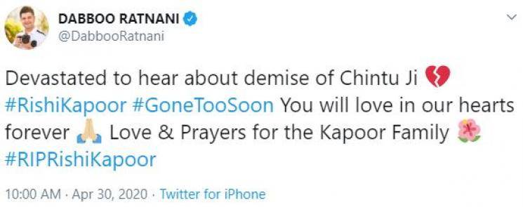 Rishi Kapoor Death Celebrities Mourn Tweets