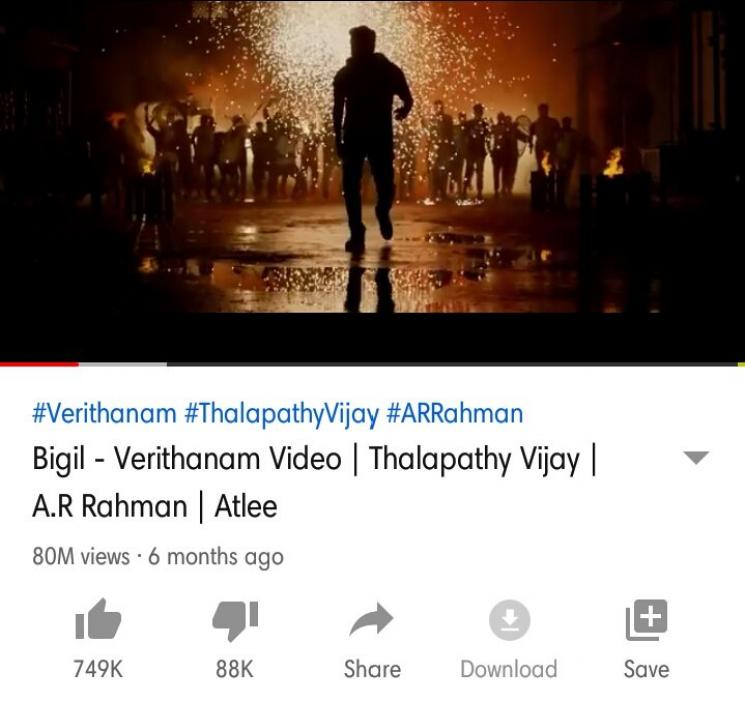 Bigil Verithanam Video Song Hits 80 Million Views