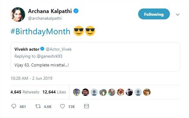 Thalapathy 63 Producer Archana Kalpathi Tweets About Thalapathy Vijay Birthday Details Here