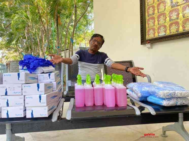 Director Bharathiraja donates masks gloves hand sanitizers - Tamil Movie Cinema News