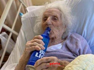 103-year-old woman celebrates beating coronavirus with a cold beer - Tamil Cinema News